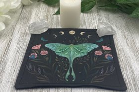 MINI Altar Cloth - Luna Moth Black, Traveling Altar Cloth, Portable Altar Cloth, Small Spaces Altar, Home Office Altar