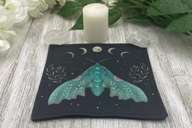 MINI Altar Cloth - Luna Moth Black, Traveling Altar Cloth, Portable Altar Cloth, Small Spaces Altar, Home Office Altar