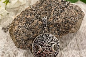 Triple Moon Pentacle Necklace, Witchy Necklace, Hecate Necklace, Tree of Life Necklace, Shield, Psychic Protection, Cham Necklace