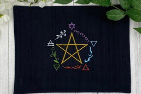 Embroidered Silk Elemental Pentacle Altar Cloth, Traveling Altar Cloth, Portable Altar Cloth, Small Spaces Altar, Home Office Altar