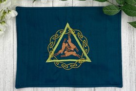 Embroidered Silk Three Hares Altar Cloth, Traveling Altar Cloth, Portable Altar Cloth, Small Spaces Altar, Home Office Altar