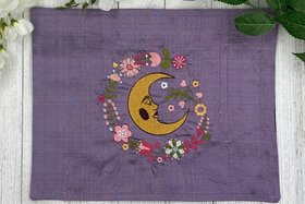 Embroidered Silk Floral Moon Altar Cloth, Traveling Altar Cloth, Portable Altar Cloth, Small Spaces Altar, Home Office Altar