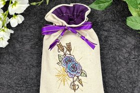 Floral Embroidered Silk lined Tarot Bag Keepsake Bag / Drawstring Bag / Jewelry Bag / Crystal Bag / Gift Bag / Tarot Pouch