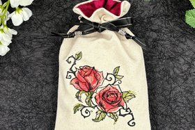 Rose Embroidered Silk lined Tarot Bag Keepsake Bag / Drawstring Bag / Jewelry Bag / Crystal Bag / Gift Bag / Tarot Pouch