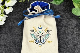 Moth Embroidered Silk lined Tarot Bag Keepsake Bag / Drawstring Bag / Jewelry Bag / Crystal Bag / Gift Bag / Tarot Pouch