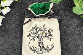 Tree Embroidered Silk lined Tarot Bag Keepsake Bag / Drawstring Bag / Jewelry Bag / Crystal Bag / Gift Bag / Tarot Pouch